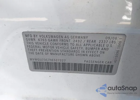 2009 Volkswagen Cc Vr6 z USA, uszkodzony, nr VIN WVWGU73C79E527227